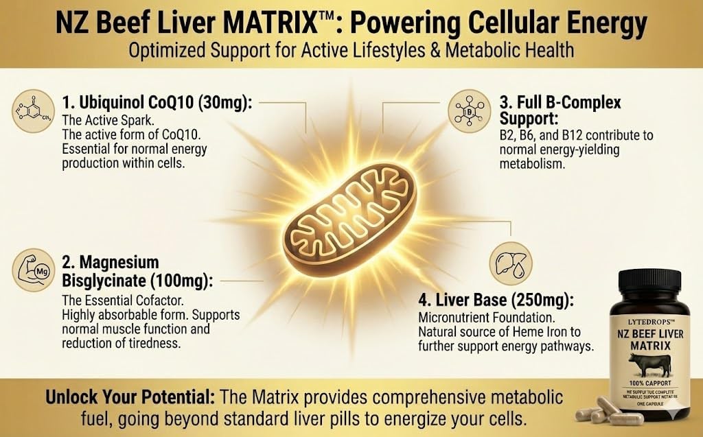 NZ Beef Liver Matrix – Grass Fed Beef Liver Capsules - 1 Capsule Dose (not 4-6) Includes Bio Available B12, and Amplified Ingredients