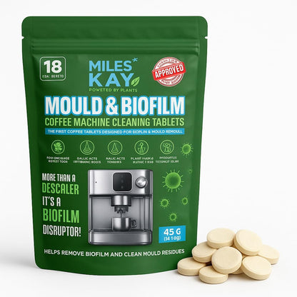 Coffee Mould & Biofilm Cleaning Tablets – 18 Pack | Coffee Machine Cleaner Tablets with Pomegranate, Malic Acid & Natural Surfactants | Foil Wrapped | 0% Bleach | Eco Formula