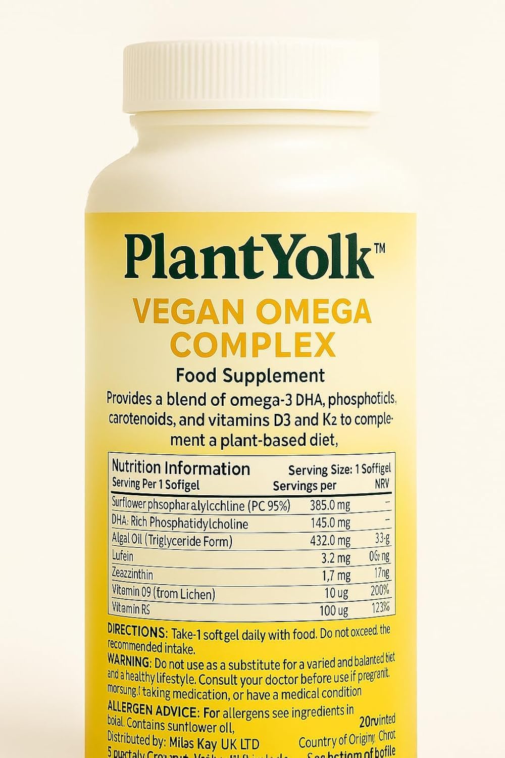 Vegan Omega 3 + D3, Choline, Lutein and Zeaxanthin + astaxanthin + DHA + EPA from Algal Oil - Eye and Brain Support | 120 Capsules