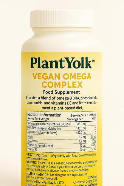 Vegan Omega 3 + D3, Choline, Lutein and Zeaxanthin + astaxanthin + DHA + EPA from Algal Oil - Eye and Brain Support | 120 Capsules