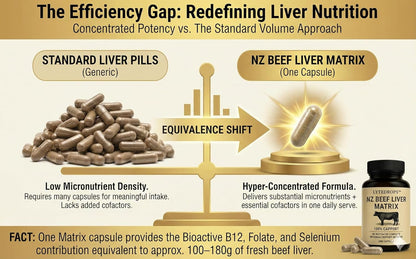NZ Beef Liver Matrix – Grass Fed Beef Liver Capsules - 1 Capsule Dose (not 4-6) Includes Bio Available B12, and Amplified Ingredients