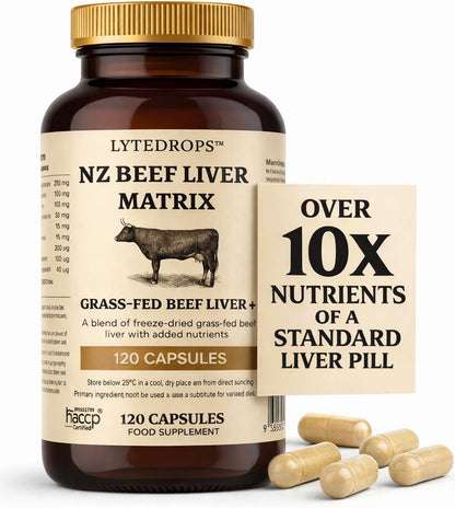 NZ Beef Liver Matrix – Grass Fed Beef Liver Capsules - 1 Capsule Dose (not 4-6) Includes Bio Available B12, and Amplified Ingredients